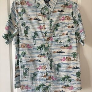 Chaps Men's Blue Tropical Print Short-Sleeve Shirt